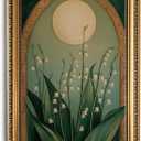 Lily of the Valley Wall Art Moody Picrure Wall Decor Dark Floral Canvas Art | Gold Framed Green Botanical Wall Art Bedroom Bathroom Cottage Core Decor Artwork