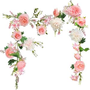 Blush Peony Flowers, OrgMemory Rose Flower Vine, Light Pink Flower Garland, 6' Floral Garland for Wedding Decor Home Table Runner Mantle Decoration