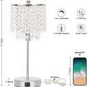 Boncoo Crystal Table Lamp Set of 2 Touch Control, Crystal Lamps with USB Ports Elegant Shade Bedside Lamp Silver, Dimmable Touch Table Lamp for Nightstand Bedroom Living Room, 4W LED Bulb Included