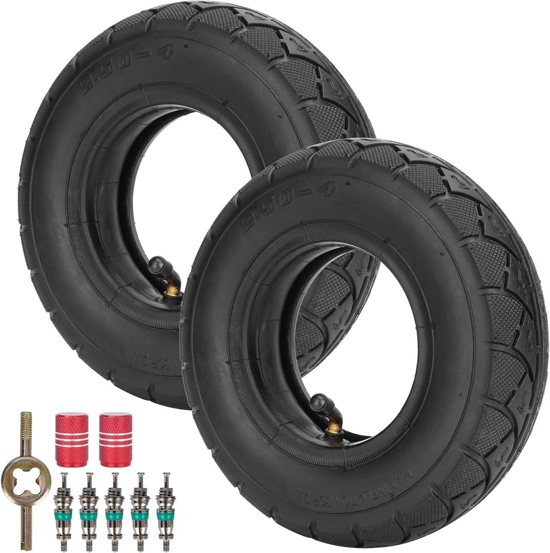 RUTU 2 Pack 2.50-4" 8.5" Replacement Tire + Inner Tube with TR87 Bent Valve Stem for Electric Wheelchairs Pneumatic Hand Truck Utility Cart Lawn Mowers Wheelbarrows Dollies Scooters