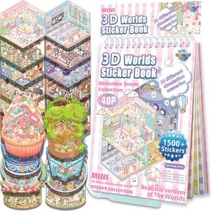QIYEELOO Sticker Book Activity, 20 Sets (1500+) DIY 3D Scene Stickers, Reusable Sticker Book, Mix and Match Creative Sets, Waterproof for All Surfaces, Ultimate Craft Supplies & Party Favors