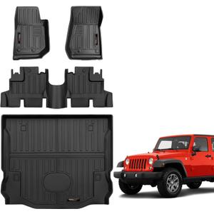 All Weather Floor Mats & Cargo Liner for 2007-2018 Jeep Wrangler JK Accessories TPE Rubber Mat (for 2007-2018 Jeep Wrangler JK 4 Door)