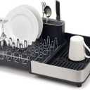 Joseph Joseph Extendable Dish Drying Rack with Dual Parts - Stainless Steel, Non-Scratch, Movable Utensil Drainer & Drainage Spout, Gray