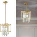 LMQNINE Modern Foyer Chandelier, Gold Crystal Chandelier Entryway Pendant Light Fixture, Round Adjustable Height Chandeliers for Kitchen Island, L11.81'' x H7.87''