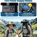 Solar Powered Fan Hat with 2 Fans, [USB Charging] Wide Brim Sun Hat for Men Women, UPF 50+ Fishing Hat with Removable Neck Flap & Face Cover, Outdoor Cooling Hat for Mowing, Gardening (Gray)