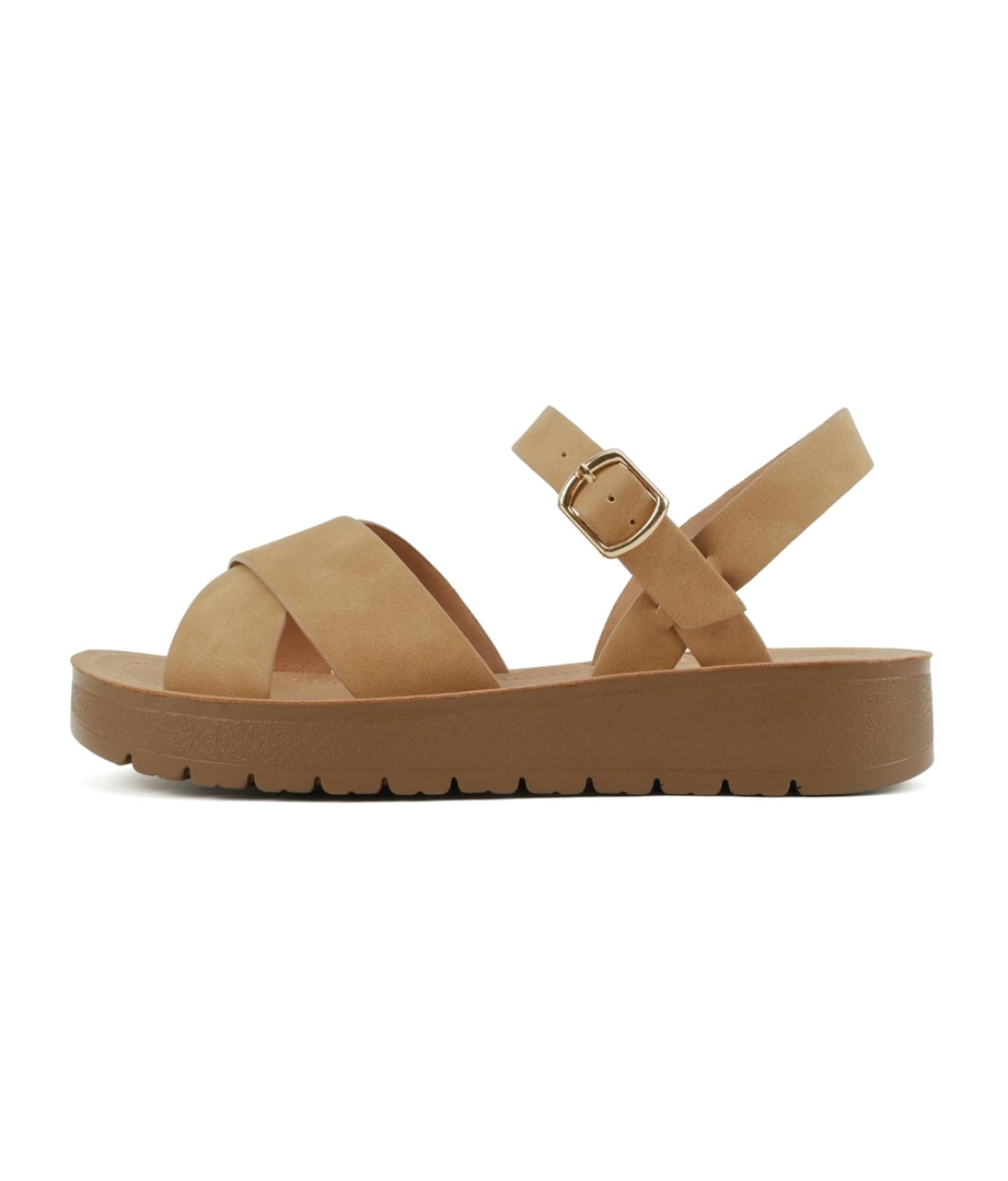 Soda CHESTER ~ Women Flat Sandals Flatform Ankle Buckle Criss Cross Band Straps Sandals Shoes, 7.5