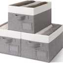 GRANNY SAYS Fabric Storage Bins, Closet Storage Bins for Clothes, Shelf Storage Baskets with Handles, Collapsible Storage Boxes, Decorative Storage Containers, Gray and White, Large, 3-Pack