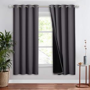 NICETOWN Grey Full Shade Curtain Panel, Energy Smart & Noise Blocking Out Blackout Drape for Dining Room Window, Thermal Insulated Guest Room Lined Window Dressing (1 PC, 52 x 72 inch)