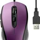 TECKNET USB Wired Mouse, 3600DPI Corded Computer Mouse with 4 Adjustable Levels, 6-Button 5FT Cord Ergonomic Mice, Home and Office Mice for Laptop PC Desktop Notebook - Purple