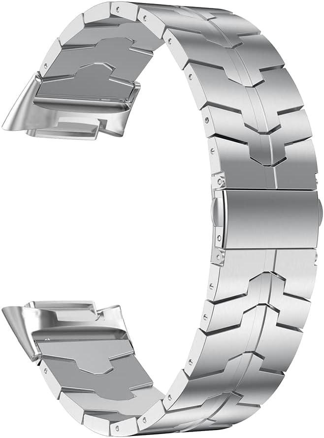 LDFAS Compatible for Fitbit Charge 5 Bands, Stainless Steel Metal Replacement Watch Women Men Strap Compatible for Fitbit Charge 5 Band, Silver