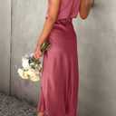 PRETTYGARDEN Women's 2026 Summer Satin Dress Elegant Sleeveless Mock Neck Cocktail Party Maxi Dresses (Pink, M)