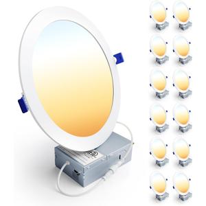 Ensenior 12 Pack 8 Inch LED Recessed Ceiling Light, Dimmable, 2700K-5000K 5CCT, 1600LM 18W 120V, High Brightness Canless Wafer Downlight - ETL&FCC&IC