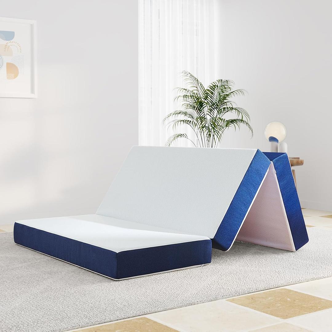 Generic 4 inch Folding Mattress, Tri Folding Memory Foam Mattress Topper, Twin XL Size - 38""x 78""x 4"", White
