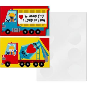 Hallmark Mini Valentine's Day Treat Card Pockets for Kids, Trucks (32 Mini Pocket Notes with Sticker Seals)