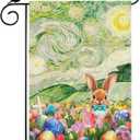 7 x Eggs Flowers Bunny Oil Painting Starry Night Sky Moon Easter Garden Flag 12x18 Inch Double Sided Small Mini Yard Flag Outdoor Outside Holiday Party Decoration