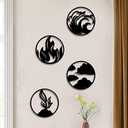 ORIGACH 4 Pieces Large Four Elements Minimalist Wood Wall Art, Wind, Water, Earth, Fire Vector Sign 4 Elements Symbols Wall Decor Black Wood Wall Decor Minimalist Decor, 11.8 Inches