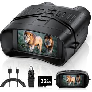 TELUHA Night Vision Goggles for Adults, Night Vision Binoculars with 5000mAh Rechargeable Battery and 32GB Card, 3" HD Screen for Wildlife Observation, Hunting and Security