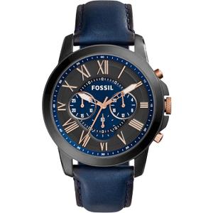 Fossil Men's Grant Quartz Stainless Steel and Leather Chronograph Watch (Blue, Black)