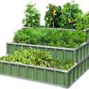 KING BIRD 3 Tiers Raised Garden Bed Dismountable Frame Galvanized Steel Metal Patio Garden Elevated Planter Box 46" x 46" x 23.6" for Growing Vegetables Flowers (Green)