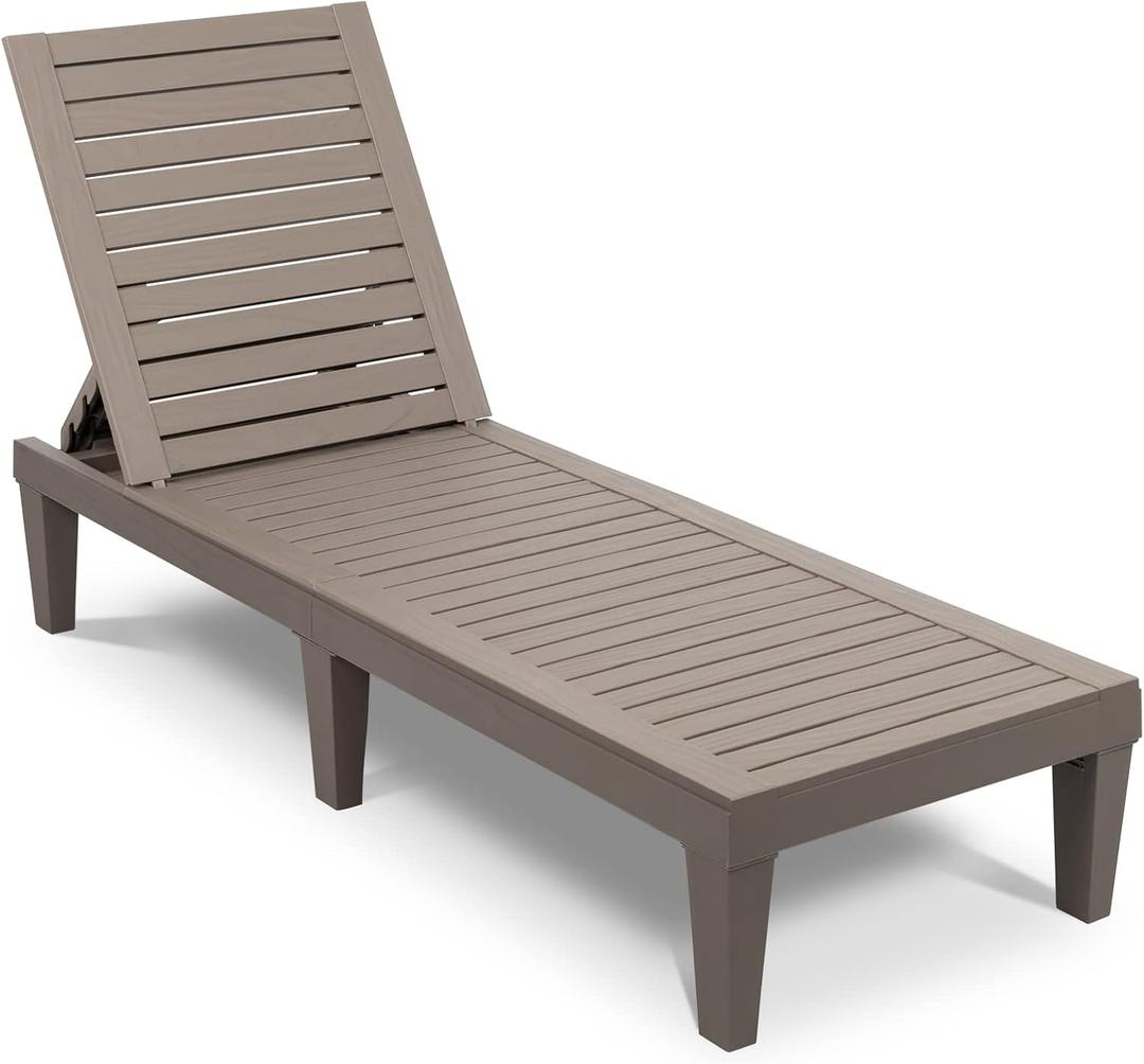 VINGLI Outdoor Chaise Lounge Chair for Outside Pool Patio, Adjustable Waterproof Easy Assembly Chaise Lounge Outdoor (Light Taupe, 1 PCS)