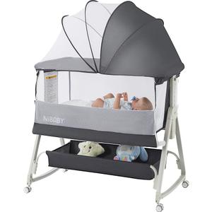 Multifunctional 3-in-1 Baby Bassinet for Bedside Sleep, Nursing & Rocking - Adjustable Height, Breathable Mesh, Portable Design with Mosquito Net, Safe & Supports Independent Sleep (Black)