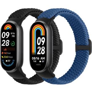 TumpCez Braided Bands Compatible with Xiaomi Smart Band 10 9 8 Straps for Women Men (Black+Atlantic Blue)