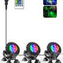 T-SUN Colored Pond Lights with Timer, LED Underwater Pond Light Submersible Fountain Lights for Fish Tank Landscape Spotlight - Remote Control, IP68 Waterproof, Aquarium, Waterfall, Yard (3 Heads)