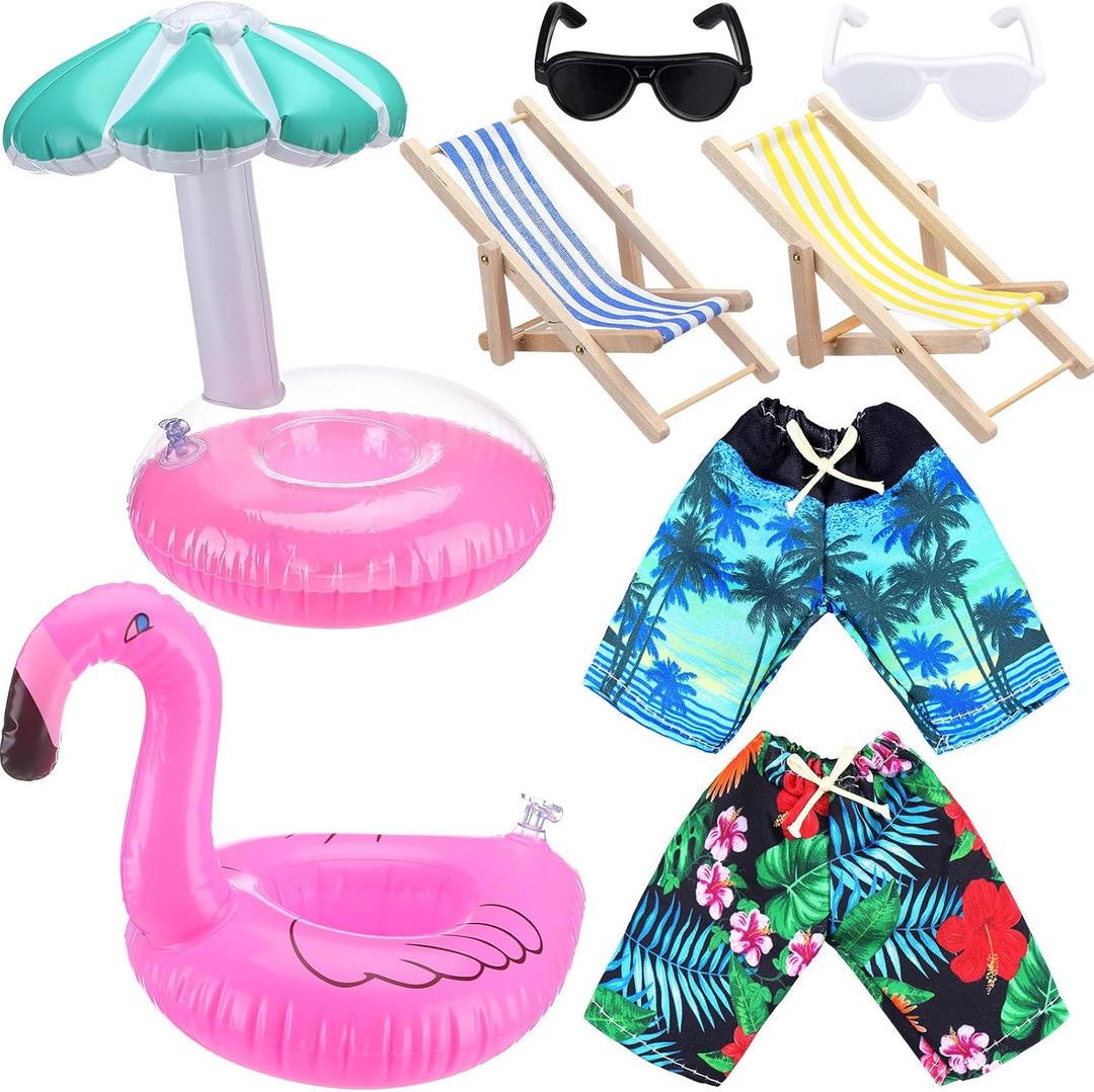 Vertintong 2 Pack Christmas Doll Accessories Beach Doll Clothes Miniature Beach Prop Set Include Chair Swim Ring Sunglasses for Christmas Decoration Accessories