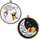 Giosve Bear Nursery Round Wall Art Canvas Framed Poster, Cute Cartoon Bear Pig Love You to the Moon and Back Hanging Wall Sculptures for Kids Nursery Room Bedroom Playroom Decor, 10x10 Inch Set of 2