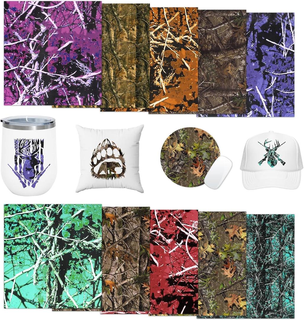 Tintnut Real Tree Sublimation Transfer Ink Sheets - 10 Sheets 12"x10", Camouflage Pattern Sublimation Transfer Paper Bundle Compatible with Cricut for DIY Mugs, Tumblers, Key Chain, T-Shirts