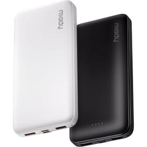 Miady 2-Pack Portable Charger, Slim 10000mAh Power Bank Travel Battery Pack | Dual USB丨3 Outputs 2 Inputs丨for Backpack Travel Camping丨Slim丨Compatible with iPhone Android etc丨Flight-Safe丨37Wh丨Black+White