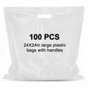 Maitys 100 Pcs 24"x24" Large White Plastic Bags with Handles Merchandise Shopping Bags for Small Business, Retail, Boutique Stores, Gifts