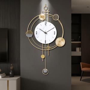 Wall Clock for Living Room, Silent Quality Quartz Battery Operated with Pendulum, Analog Large Wall Clocks for Living Room Kitchen Bathroom Bedroom Wall Home Decor, 15.4x28inch, Golden
