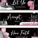 Honoson 3 Pcs Pink Bathroom Decor Wall Art Bathroom Pictures Decor Accept Let Go Have Faith Wood Wall Hanging Sign for Home Spa Laundry 11. 8 x 3. 9 x 0. 2 Inches