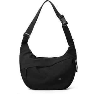 Nylon Crescent Cross body Bag for Women, Casual Medium Lightweight Shoulder Tote Handbag Travel Purse with Adjustable Strap (Black)