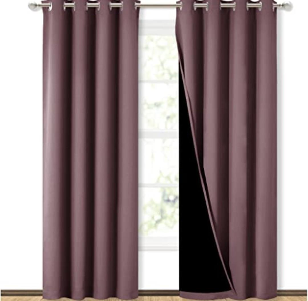 NICETOWN 100% Blackout Curtains 84 inches Long, Pair of Energy Smart & Noise Blocking Out Drapes for Baby Room Window, Thermal Insulated Guest Room Lined Window Dressing(Dry Rose, 52 inches Wide)