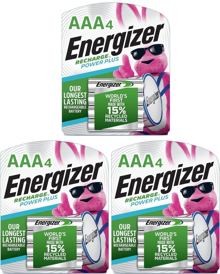 3 Pack Energizer Recharge Power Plus AA 2300 mAh Rechargeable Batteries, Pre-Charged, 4 Count