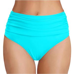 Tempt Me Women's High Waisted Bikini Bottom Tummy Control Ruched Bathing Suit Swim Bottom (Teal, S)