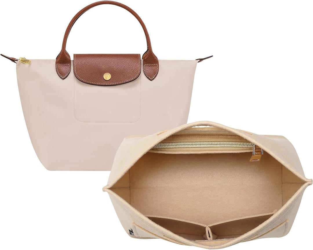 OPPOSHE Purse Organizer Insert for Longchamp Le Pliage, Premium Felt Long Champ Bag Handbag Women, Tote Organizer Insert with 6 Compartments (Small, Beige)