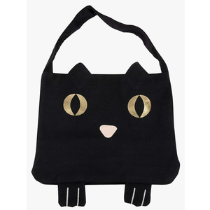 Juvale Black Cotton Cat Trick or Treat Bag with Gold Foil Eyes, Reusable for Kids, 11.25 x 15.5 in Canvas Tote for Halloween Parties