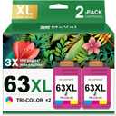 63XL Ink Cartridge Replacement for HP Ink 63 XL HP63 High Yield Ink Compatible for HP Deskjet 1112 3637 3630 2130 Officejet 4650 3830 5200 5255 5258 Envy 4520 4510 2-Pack Color