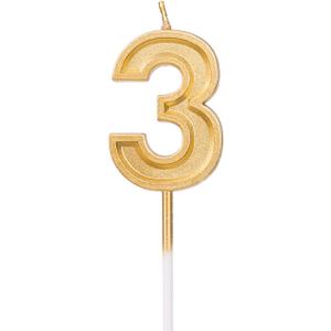 Luter Gold Glitter Happy Birthday Cake Candles Number Candles Number 3 Birthday Candle Cake Topper Decoration for Party Kids Adults
