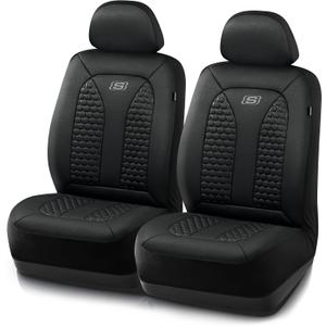 Skechers Memory Foam Car Seat Covers, Hexcomb Breathable Thick Seat Covers Black Two Front Seat Covers, Airbag Compatible, Automotive Comfort & Protection for Most Cars,Van,Trucks, SUVs (Black)