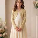 BOLEROSE Girls Sparkle Long Sleeve Bolero (Beige, S)