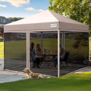 Quictent 10'x10 Pop up Screened Canopy Tent with Mosquito Netting, Portable Easy up Outdoor Screen House Shelter Fully Sealed for Patio, Camping and Picnic, Includes Wheeled Carry Bag (Tan)
