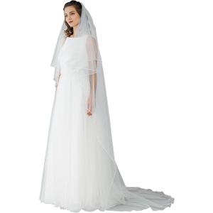 Pencil Edge 2 Tier Long Simple Plain Wedding Bridal Veil with Metal Comb