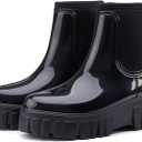 Gets Womens Rain Boots, Waterproof Platform Rubber Chelsea Rainboots, Comfortable Short Shoes Ankle Garden Boots for Outdoor Work (Black), Size 7