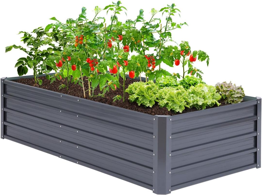 Ohuhu Metal Raised Garden Bed Outdoor 8x3x1.5 FT Reinforced Galvanized Rustproof Colored Steel Planter Boxes for Vegetables, Heavy Duty Raised Beds for Growing Flowers Herbs Succulents
