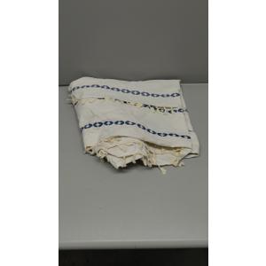 Sutuo Home Boho Curtains 84 inches for Bedroom Living Room, Semi Blackout Farmhouse Vintage Tassels Window Treatment Bohemian Embroidery Drape, Rod Pocket 1 Panel 52" W x 84" L, White and Navy Blue