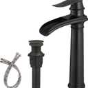 BWE Bathroom Vessel Sink Faucet Waterfall Spout Single Handle One Hole Oil Rubbed Bronze Tall Vessel Lavatory Vanity Faucet with Pop Up Drain Assembly and Supply Hose